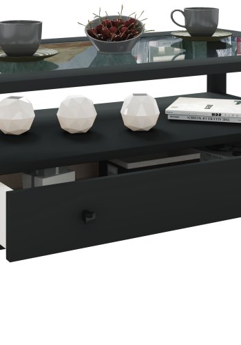 VCM NORDIC Lingis L sofabord, m. 1 skuffe - glas og sort tr (90x53,5)