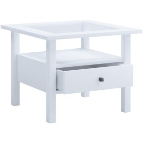 VCM NORDIC Lingis M sofabord, m. 1 skuffe - glas og hvid tr (53,5x53,5)