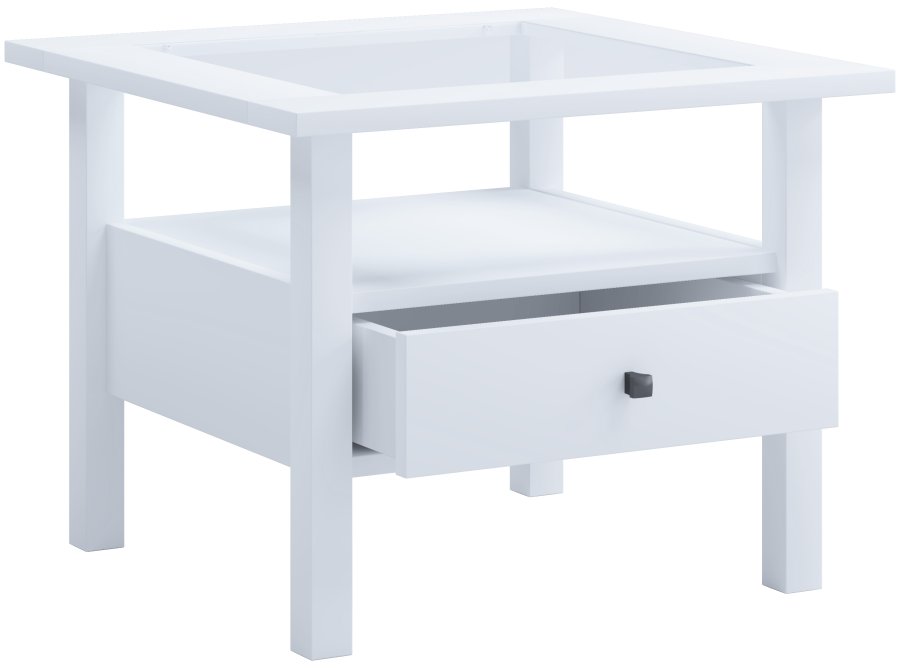 VCM NORDIC Lingis M sofabord, m. 1 skuffe - glas og hvid tr (53,5x53,5)