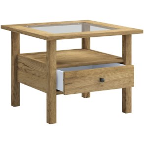 VCM NORDIC Lingis M sofabord, m. 1 skuffe - glas og natur tr (53,5x53,5)