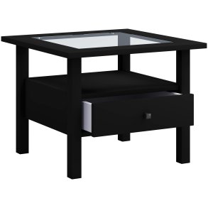 VCM NORDIC Lingis M sofabord, m. 1 skuffe - glas og sort tr (53,5x53,5)
