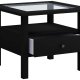 VCM NORDIC Lingis M sofabord, m. 1 skuffe - glas og sort tr (53,5x53,5)