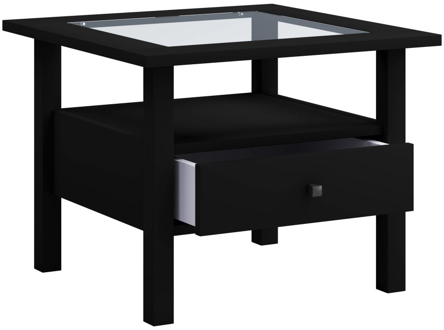 VCM NORDIC Lingis M sofabord, m. 1 skuffe - glas og sort tr (53,5x53,5)