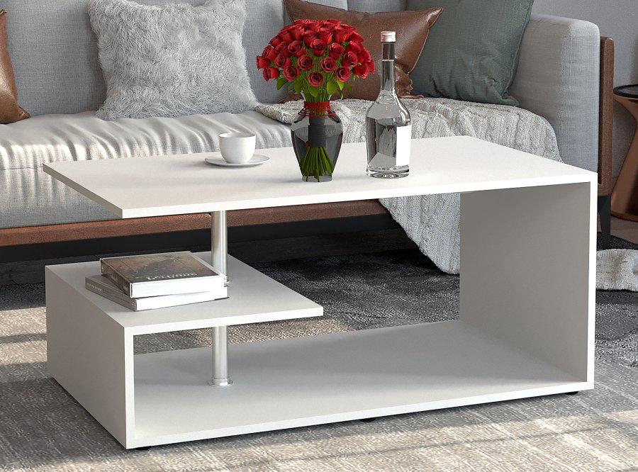 VCM NORDIC Maliso M sofabord, m. 1 hylde - hvid tr (91x53)