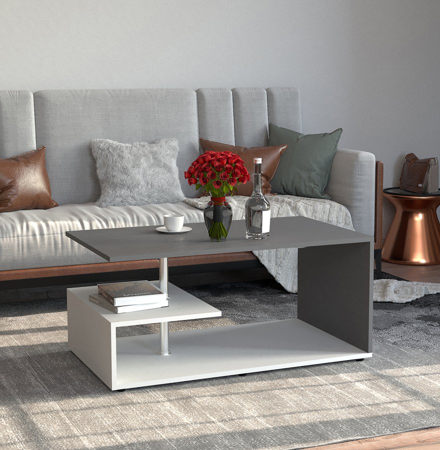 VCM NORDIC Maliso M sofabord, m. 1 hylde - antracitgr/hvid tr (91x53)