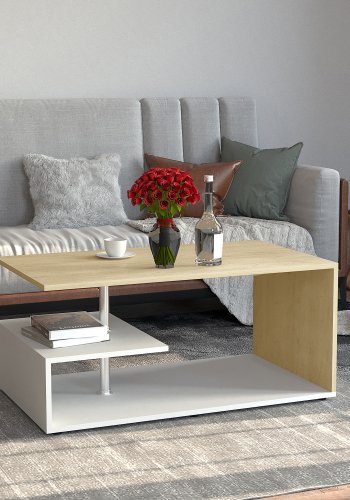 VCM NORDIC Maliso M sofabord, m. 1 hylde - natur/hvid tr (91x53)