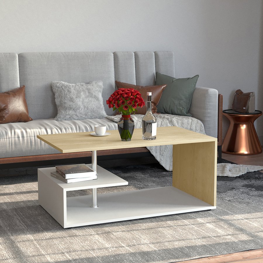 VCM NORDIC Maliso M sofabord, m. 1 hylde - natur/hvid tr (91x53)