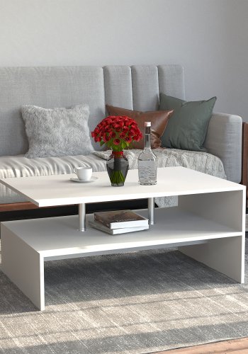 VCM NORDIC Maliso L sofabord, m. 1 hylde - hvid tr (90x60)