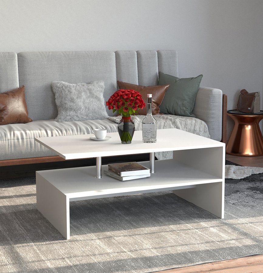 VCM NORDIC Maliso L sofabord, m. 1 hylde - hvid tr (90x60)