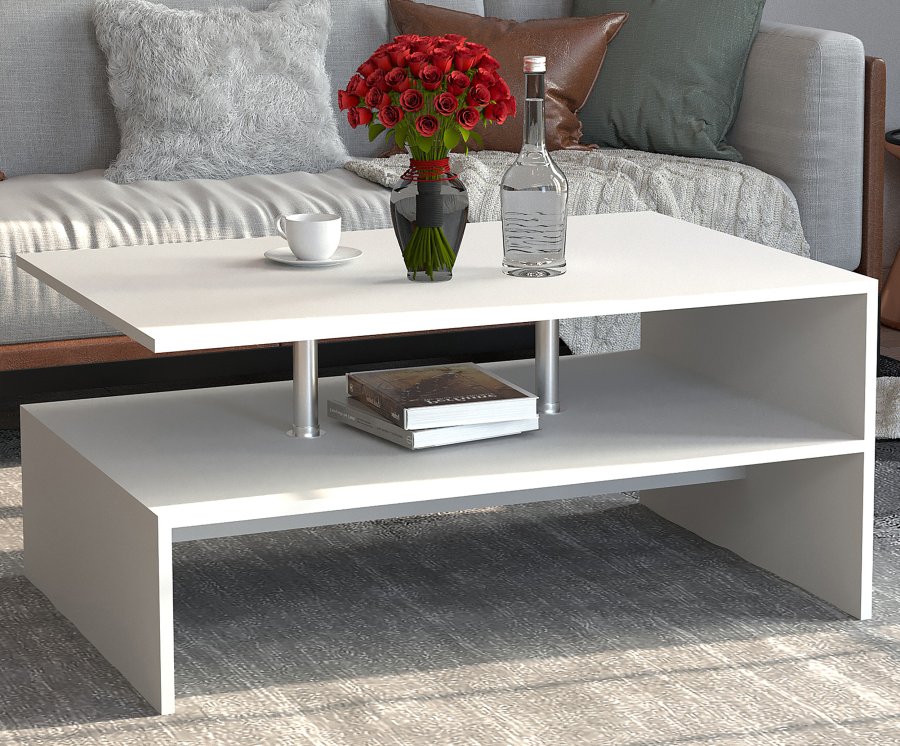 VCM NORDIC Maliso L sofabord, m. 1 hylde - hvid tr (90x60)