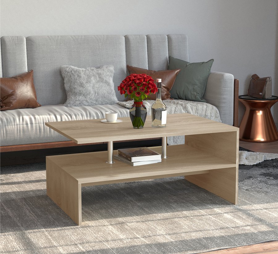 VCM NORDIC Maliso L sofabord, m. 1 hylde - natur tr (90x60)