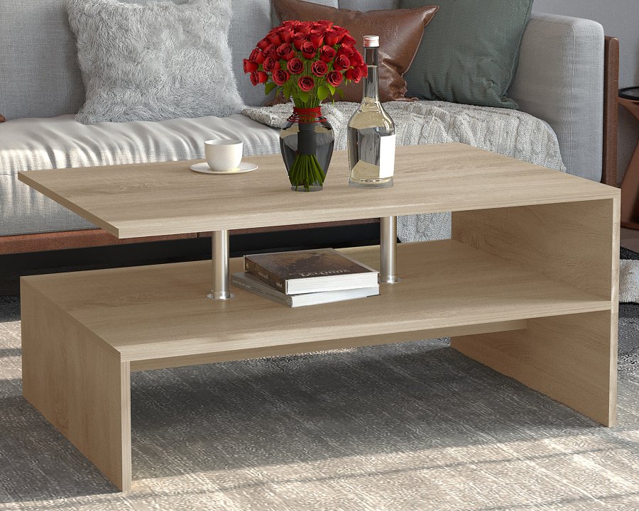 VCM NORDIC Maliso L sofabord, m. 1 hylde - natur tr (90x60)