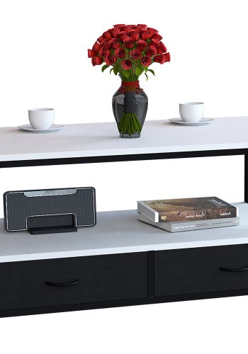 VCM NORDIC Flonila sofabord, m. 1 bent rum og 2 stofskuffer - hvid tr og metal (100x50)