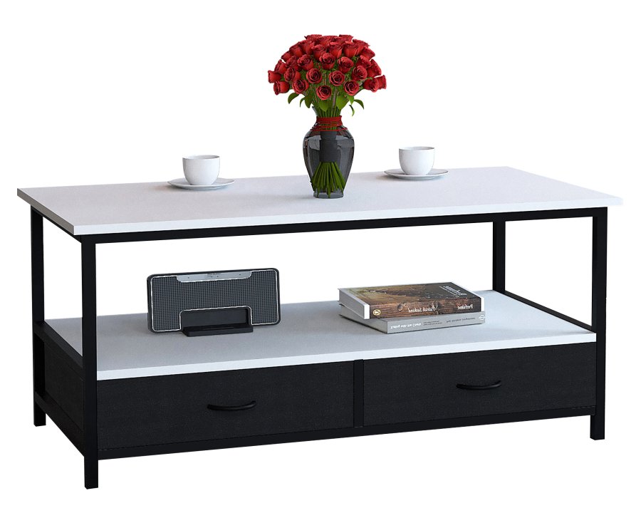 VCM NORDIC Flonila sofabord, m. 1 bent rum og 2 stofskuffer - hvid tr og metal (100x50)