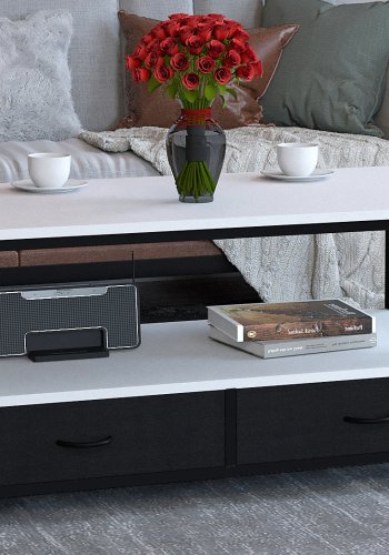 VCM NORDIC Flonila sofabord, m. 1 bent rum og 2 stofskuffer - hvid tr og metal (100x50)