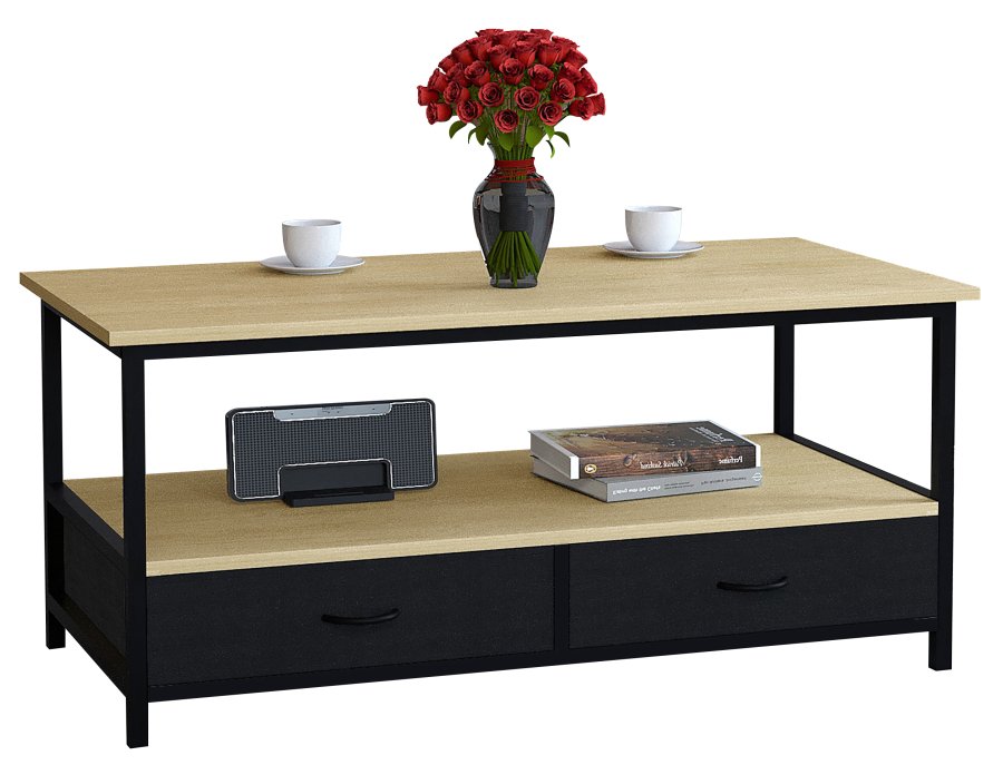 VCM NORDIC Flonila sofabord, m. 1 bent rum og 2 stofskuffer - natur tr og metal (100x50)