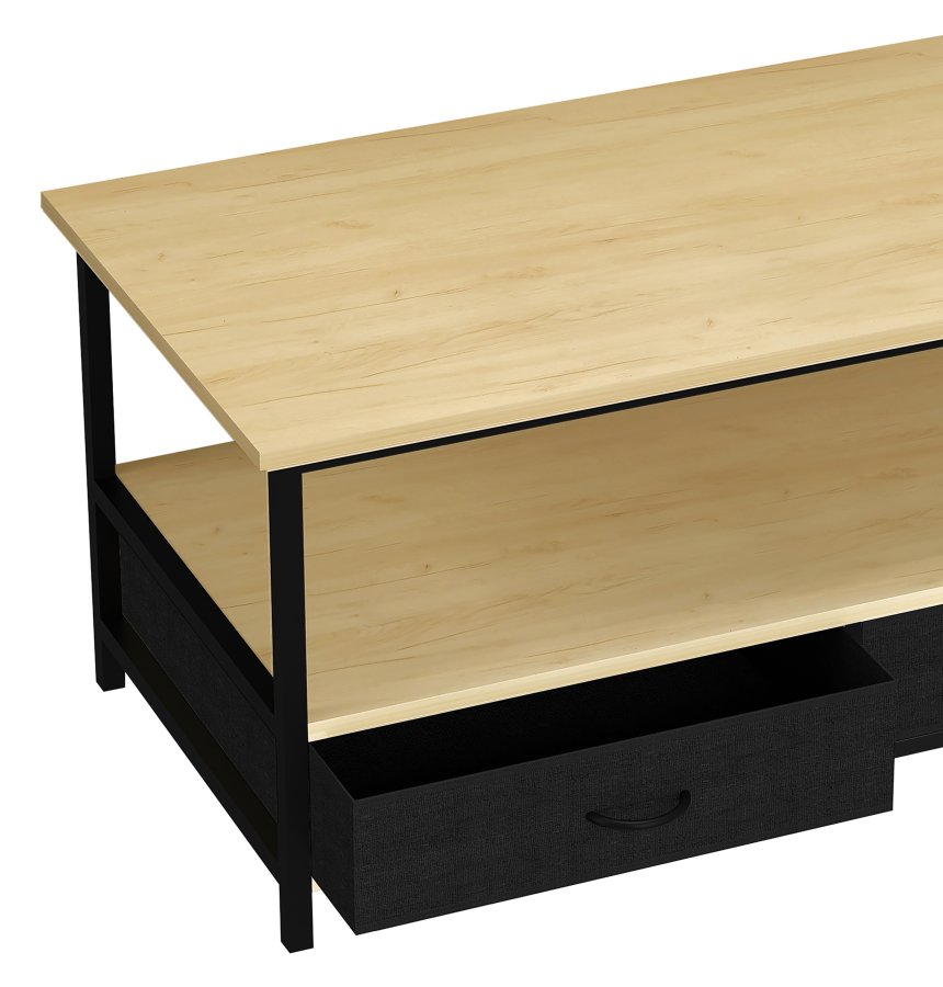 VCM NORDIC Flonila sofabord, m. 1 bent rum og 2 stofskuffer - natur tr og metal (100x50)