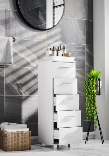 VCM NORDIC Zalo M kommode badevrelsesskab, m. 5 skuffer - hvid melamin