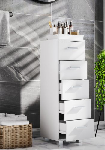 VCM NORDIC Zalo M kommode badevrelsesskab, m. 5 skuffer - hvid melamin