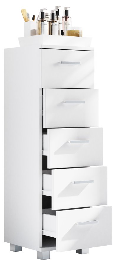 VCM NORDIC Zalo M kommode badevrelsesskab, m. 5 skuffer - hvid melamin