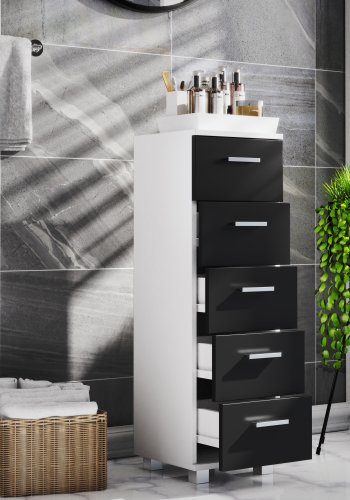 VCM NORDIC Zalo M kommode badevrelsesskab, m. 5 skuffer - hvid/sort melamin
