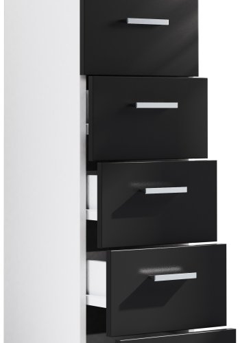 VCM NORDIC Zalo M kommode badevrelsesskab, m. 5 skuffer - hvid/sort melamin