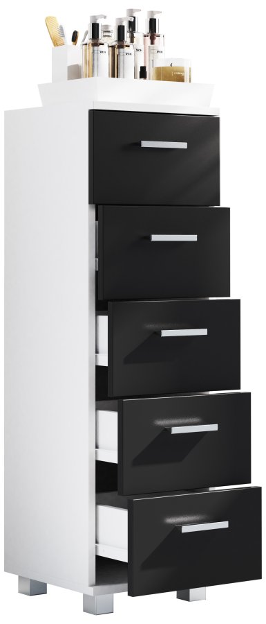 VCM NORDIC Zalo M kommode badevrelsesskab, m. 5 skuffer - hvid/sort melamin