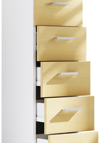 VCM NORDIC Landos M kommode badevrelsesskab, m. 5 skuffer - hvid/natur melamin