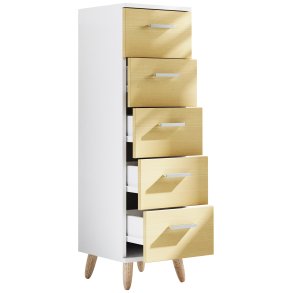 VCM NORDIC Landos M kommode badevrelsesskab, m. 5 skuffer - hvid/natur melamin