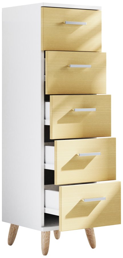 VCM NORDIC Landos M kommode badevrelsesskab, m. 5 skuffer - hvid/natur melamin