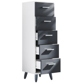 VCM NORDIC Landos M kommode badevrelsesskab, m. 5 skuffer - hvid/antracitgr melamin