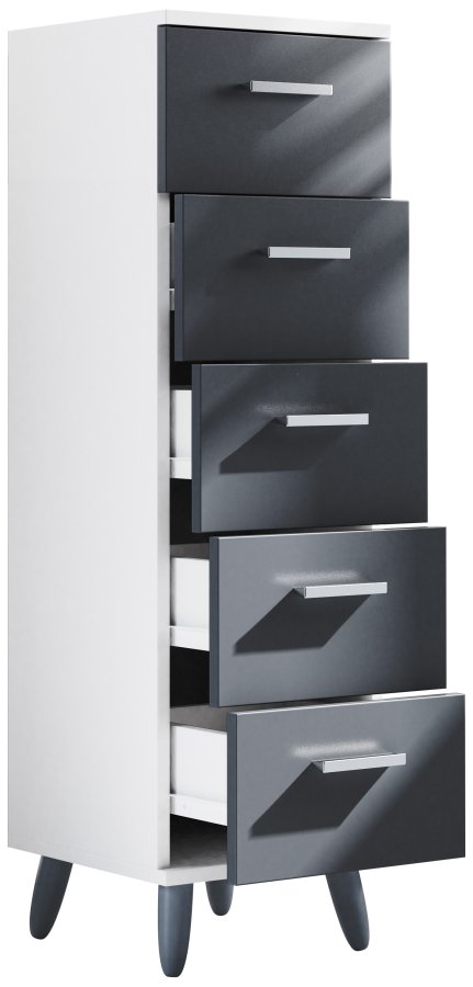 VCM NORDIC Landos M kommode badevrelsesskab, m. 5 skuffer - hvid/antracitgr melamin