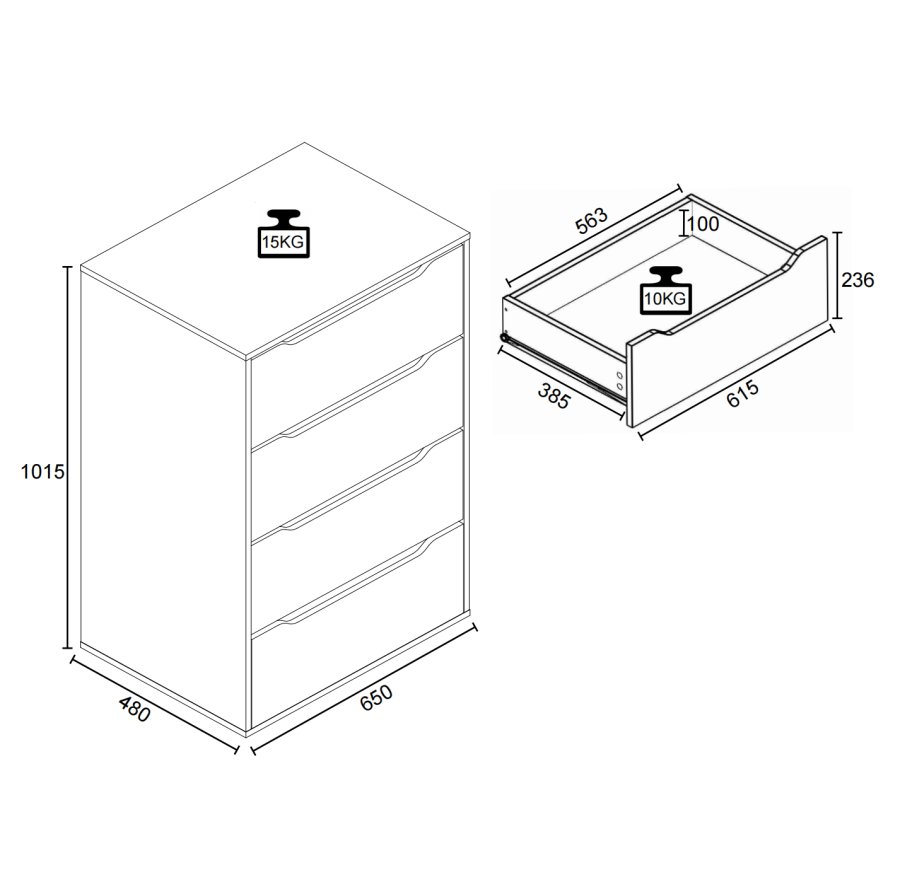 VCM NORDIC Malira XL kommode, m. 4 skuffer - hvid/natur tr