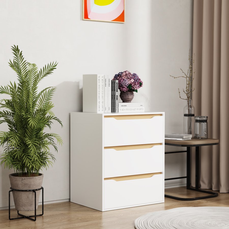 VCM NORDIC Malira L kommode, m. 3 skuffer - hvid/natur tr