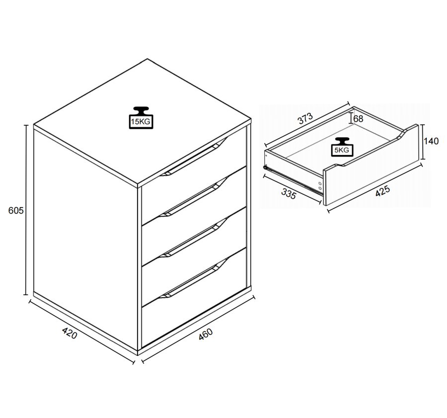 VCM NORDIC Malira M sengebord, m. 4 skuffer - hvid tr (46x42)