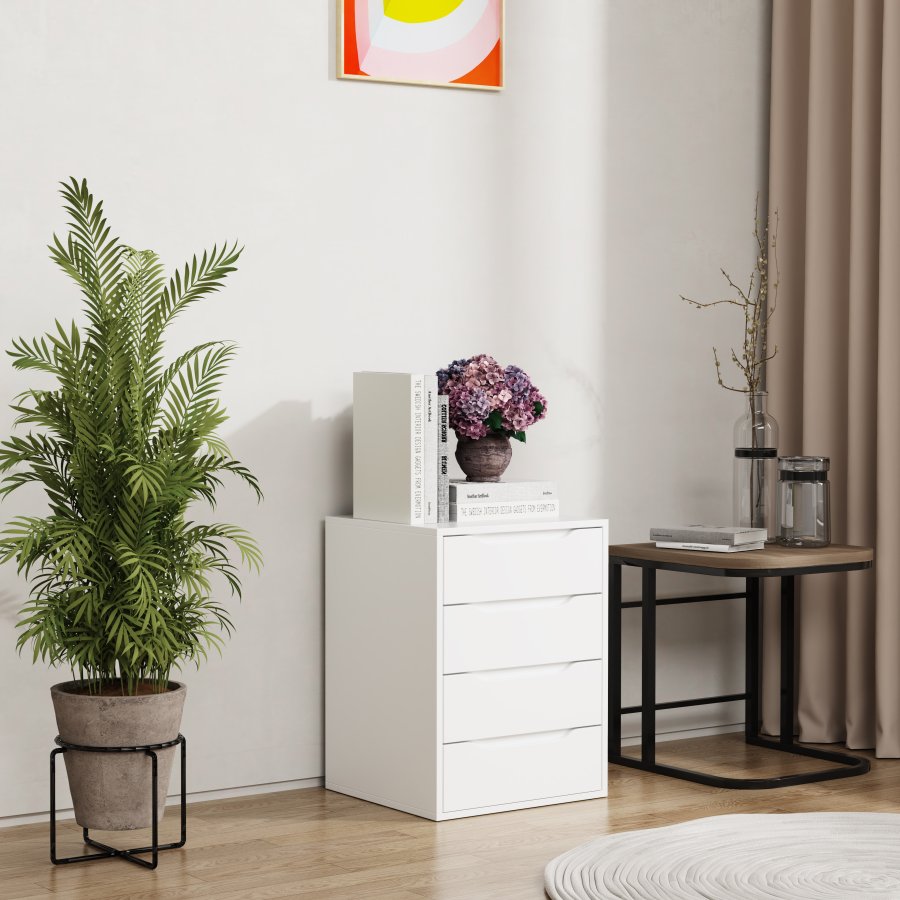 VCM NORDIC Malira M sengebord, m. 4 skuffer - hvid tr (46x42)