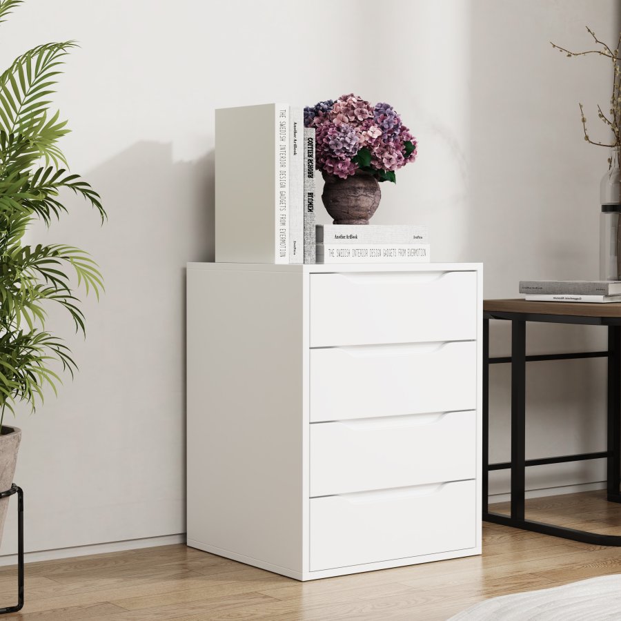 VCM NORDIC Malira M sengebord, m. 4 skuffer - hvid tr (46x42)