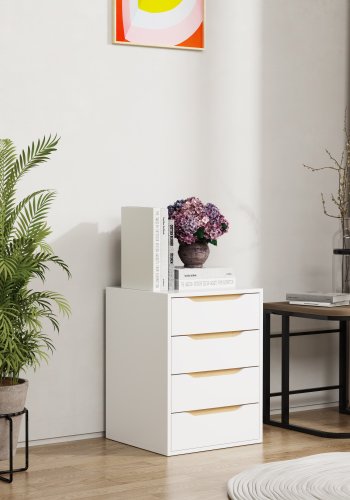 VCM NORDIC Malira M sengebord, m. 4 skuffer - hvid/natur tr (46x42)