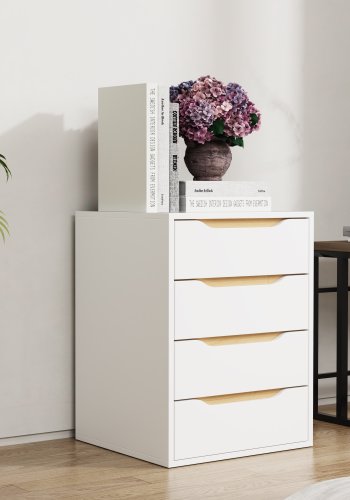 VCM NORDIC Malira M sengebord, m. 4 skuffer - hvid/natur tr (46x42)