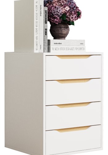 VCM NORDIC Malira M sengebord, m. 4 skuffer - hvid/natur tr (46x42)