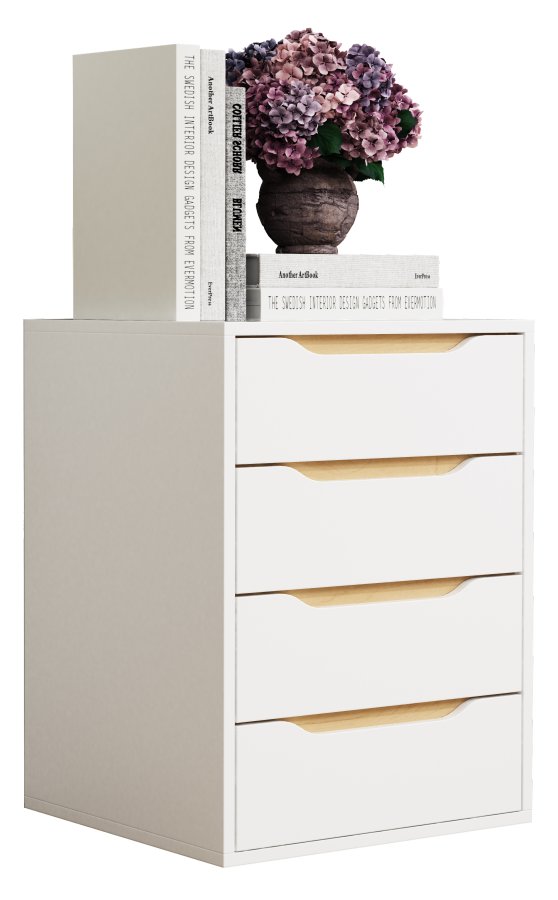 VCM NORDIC Malira M sengebord, m. 4 skuffer - hvid/natur tr (46x42)