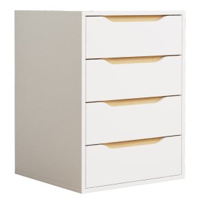 VCM NORDIC Malira M sengebord, m. 4 skuffer - hvid/natur tr (46x42)