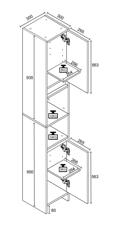 VCM NORDIC Malira badevrelseskab Hj, m. 2 lger og 3 hylder - hvid/natur melamin