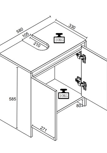 VCM NORDIC Malira badevrelsesunderskab til hndvask, m. 2 lger - hvid/natur melamin