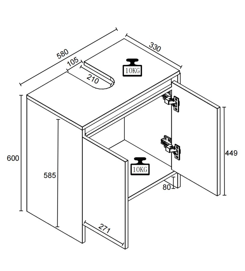 VCM NORDIC Malira badevrelsesunderskab til hndvask, m. 2 lger - hvid/natur melamin