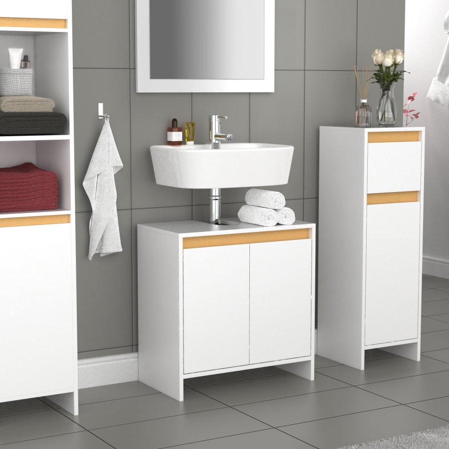 VCM NORDIC Malira badevrelsesunderskab til hndvask, m. 2 lger - hvid/natur melamin