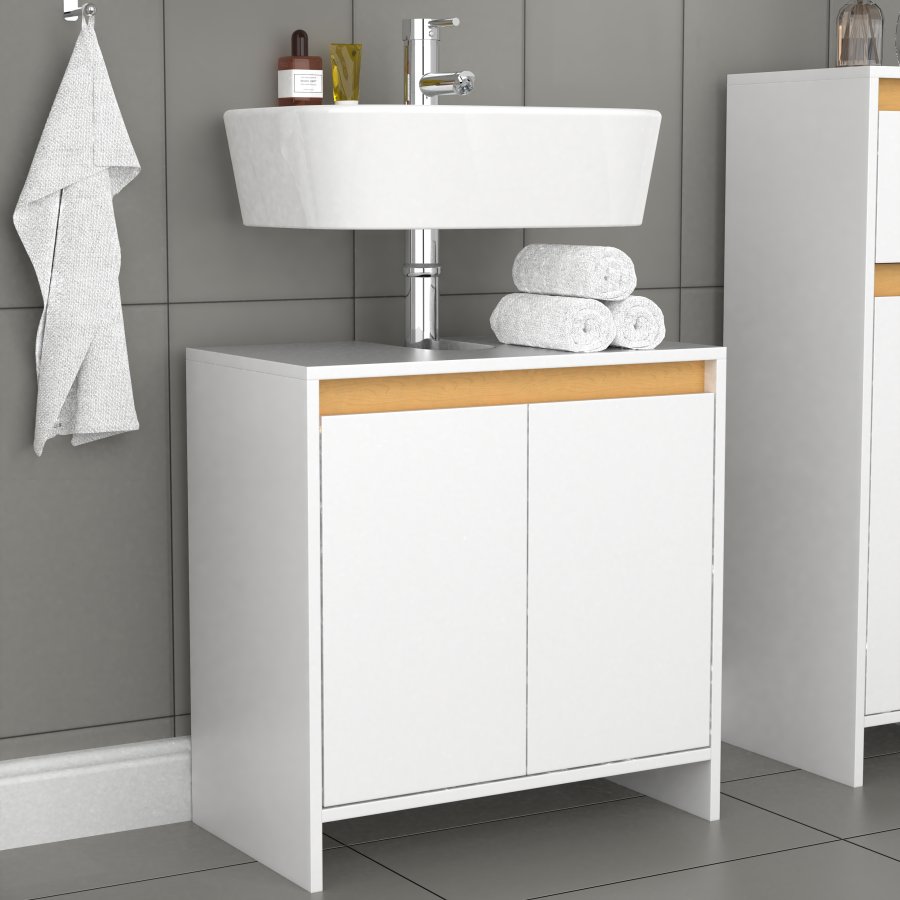 VCM NORDIC Malira badevrelsesunderskab til hndvask, m. 2 lger - hvid/natur melamin