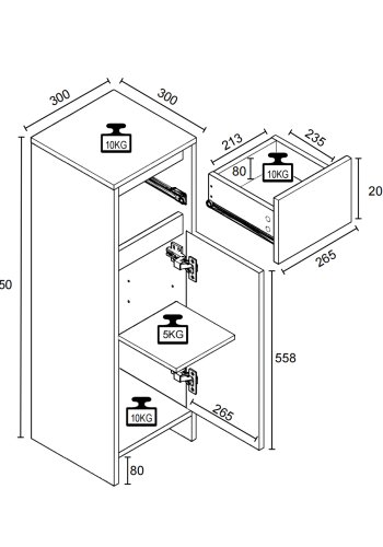 VCM NORDIC Malira badevrelseskab Midi, m. 1 lge, 1 skuffe, 1 hylde - hvid melamin