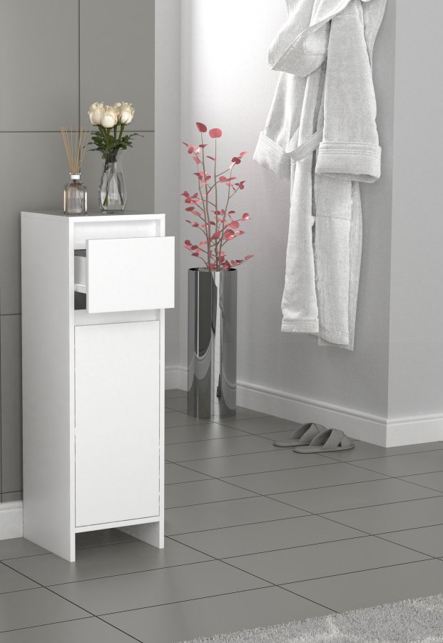 VCM NORDIC Malira badevrelseskab Midi, m. 1 lge, 1 skuffe, 1 hylde - hvid melamin