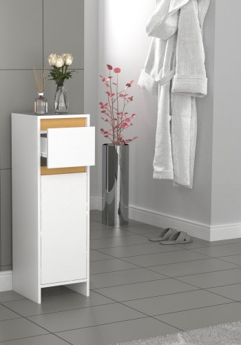 VCM NORDIC Malira badevrelseskab Midi, m. 1 lge, 1 skuffe, 1 hylde - hvid/natur melamin